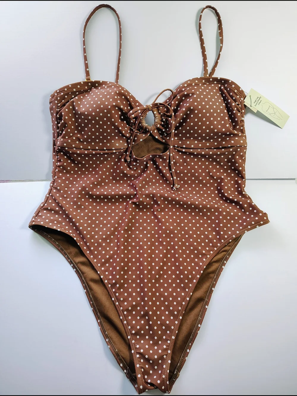 NWT No Boundaries Women's XXL (20) Brown Polka Dot High Leg Cutout One-Piece Swi